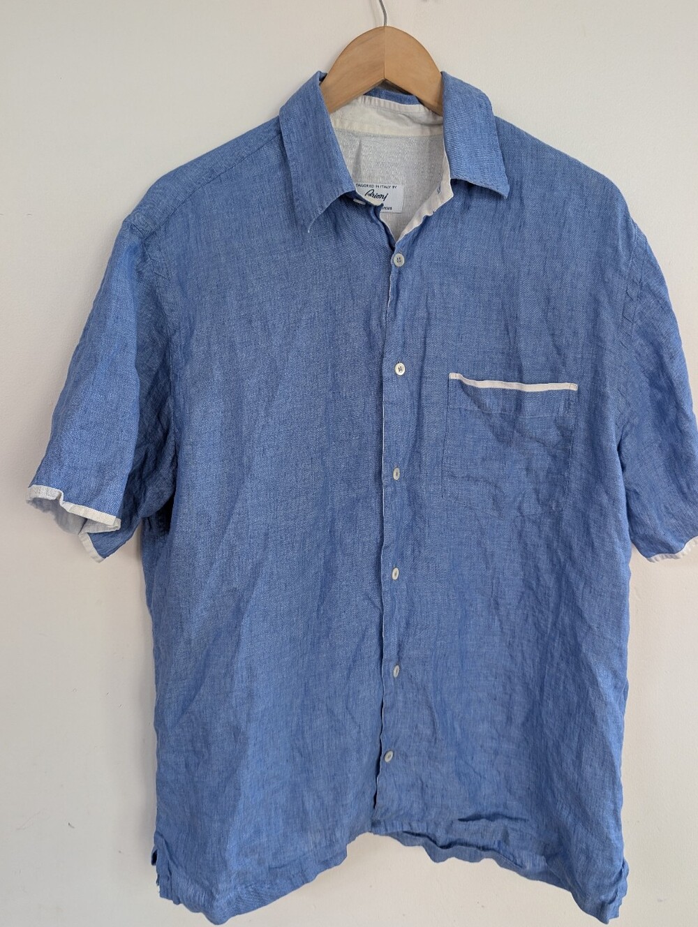 Brioni for Neiman Marcus Dress Shirt Short-Sleeve 100% Linen Button-Down Medium
